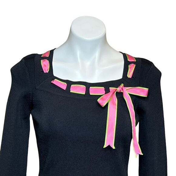Prima Bella black ribbon tie 3/4 sleeve sweater size S - Picture 5 of 12